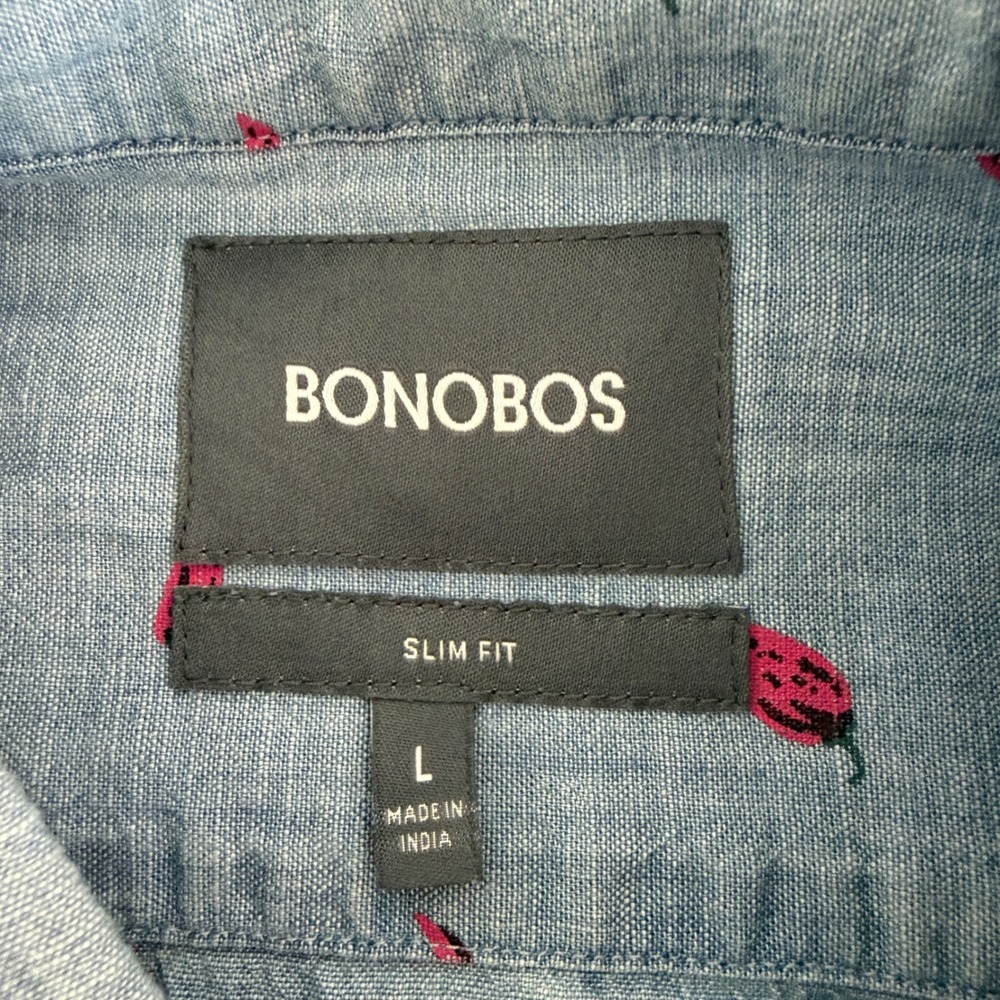 Bonobos Mens Large Slim Fit Short Sleeve Chili Pepper Button Down Shirt Blue - Picture 6 of 9